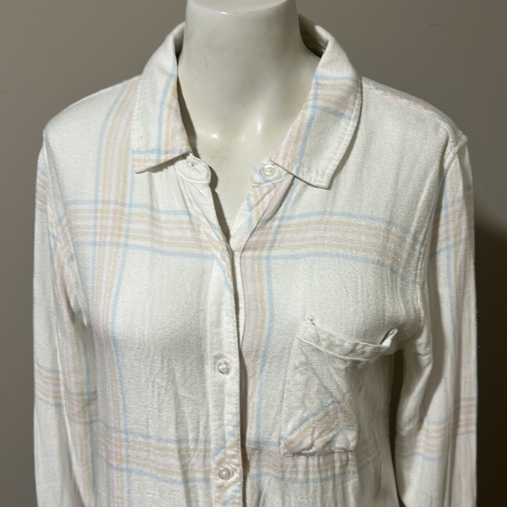 Rails Free People Flannel Hunter Buttondown Ivory… - image 4